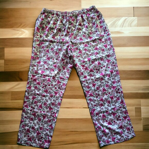 NWOT ADONNA ( 1X ) 2PC Satin Pink Floral Short Sleeve/Long Pants Pajamas - Picture 6 of 7